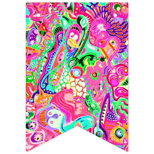 Niedliche bunte, abstrakte Monster Küche toben Wimpelkette (Erste Fahne)