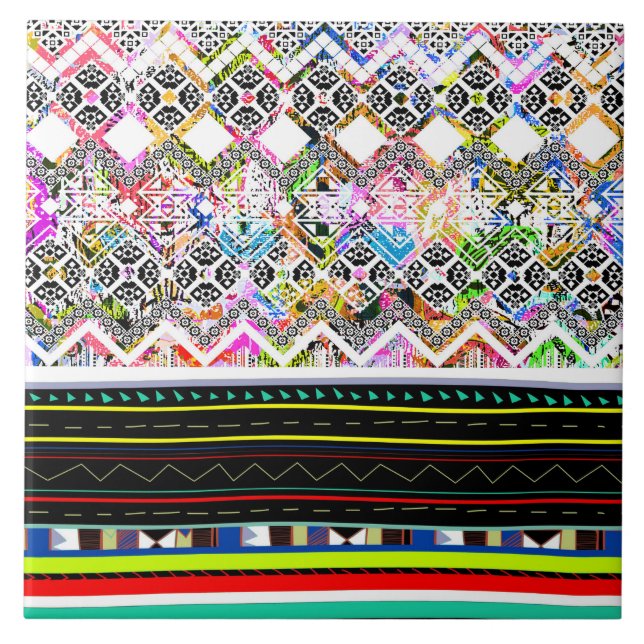 Niedliche bunte Aztec-Stammmuster Fliese (Vorderseite)