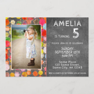 Niedliche bunte Blocks Chalkboard Kinder Foto Gebu Einladung