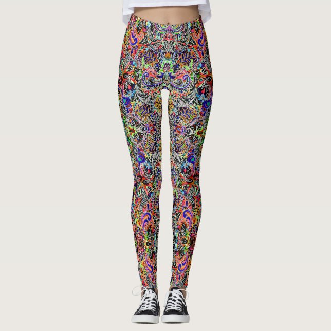 Niedliche bunte Blume Muster Leggings (Vorderseite)