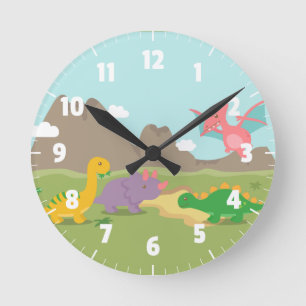 Niedliche bunte Dinosaurier für Kindschlafzimmer Runde Wanduhr