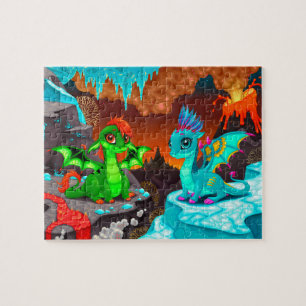 Niedliche Bunte Drachen-Vulkantal Puzzle