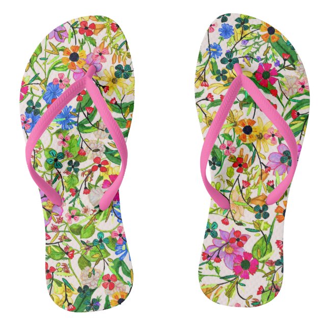 Niedliche, bunte Frühlingsblumen Blume Flip Flops (Fußbett)