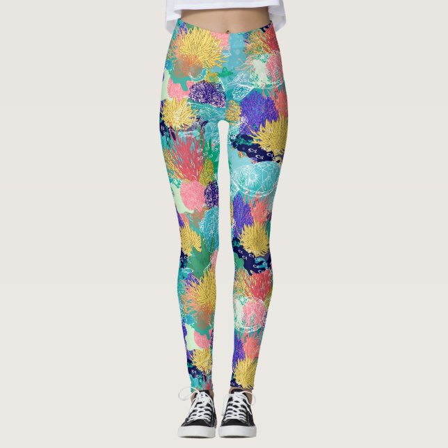 Niedliche, bunte Meereskorallenriffe und Schildkrö Leggings (Vorderseite)