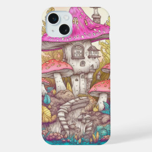 Niedliche bunte Pilzhaus-Kunst iPhone 15 Plus Hülle