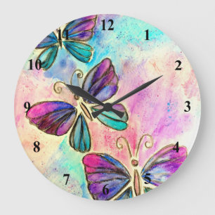 Niedliche bunte Schmetterlinge - Große Wanduhr