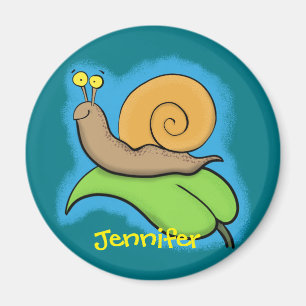 Niedliche, bunte Schnecke auf einem Blatt Magnet