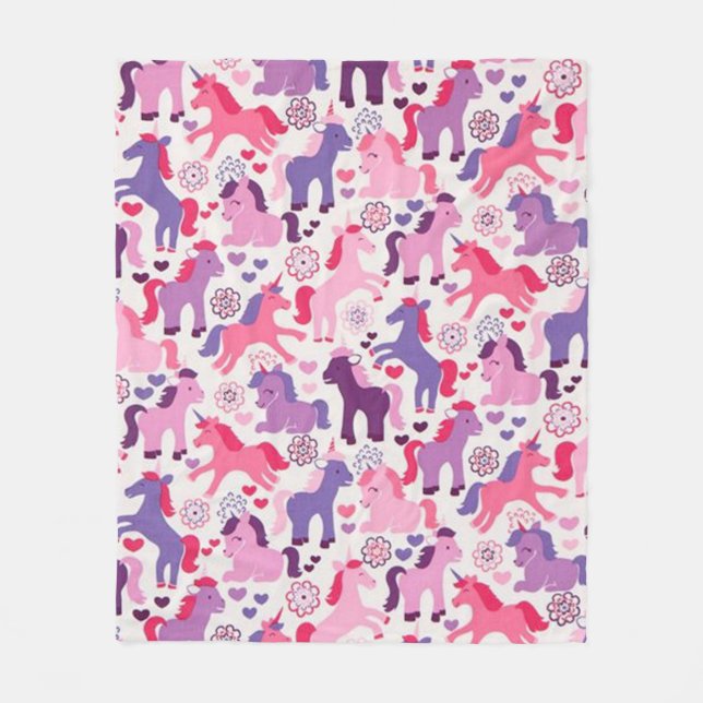 Niedliche bunte spielende Unicorns Fleecedecke (Vorderseite)