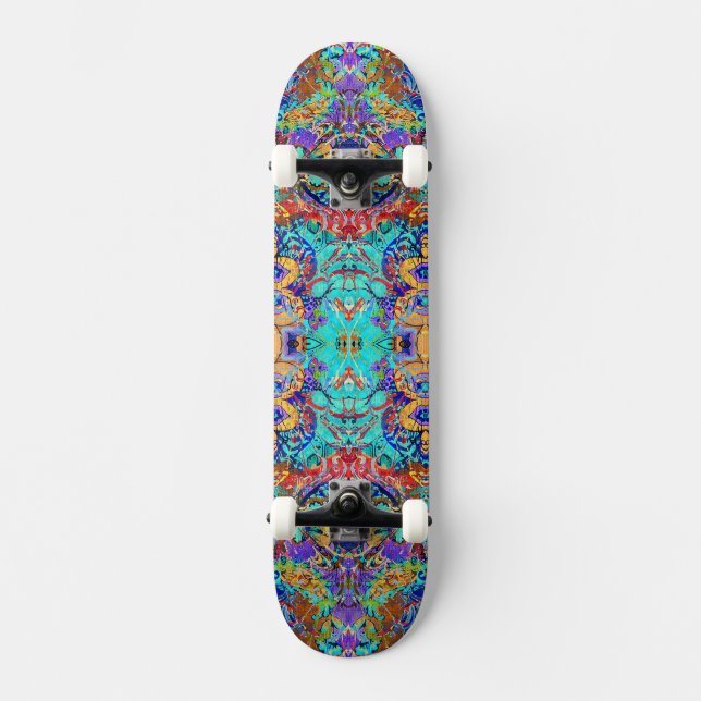 Niedliche bunte Vintage Blüte Skateboard (Vorderseite)