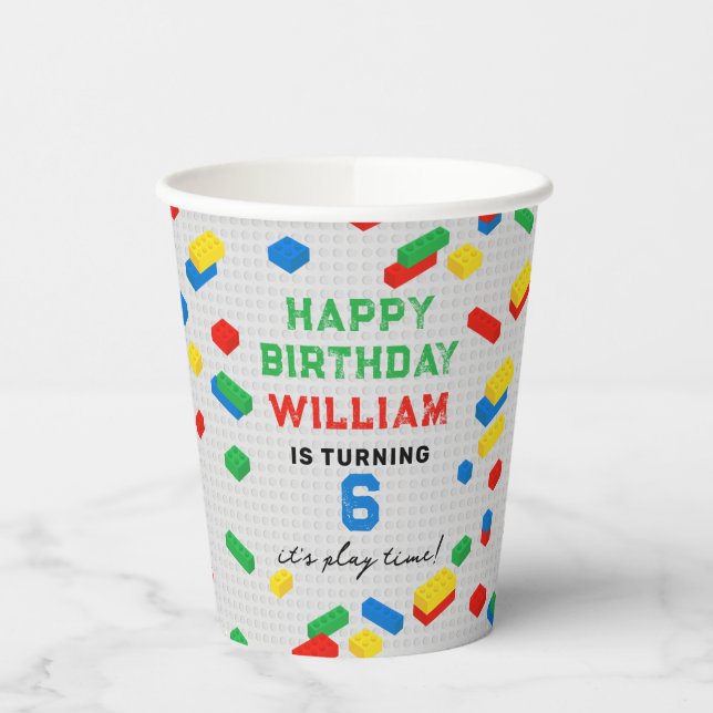 Niedliche Bunte Ziegel Gebäude Blocks Kindergeburt Pappbecher (Links)