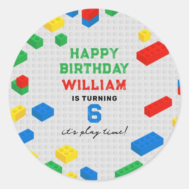 Niedliche Bunte Ziegel Gebäude Blocks Kindergeburt Runder Aufkleber (Vorderseite)