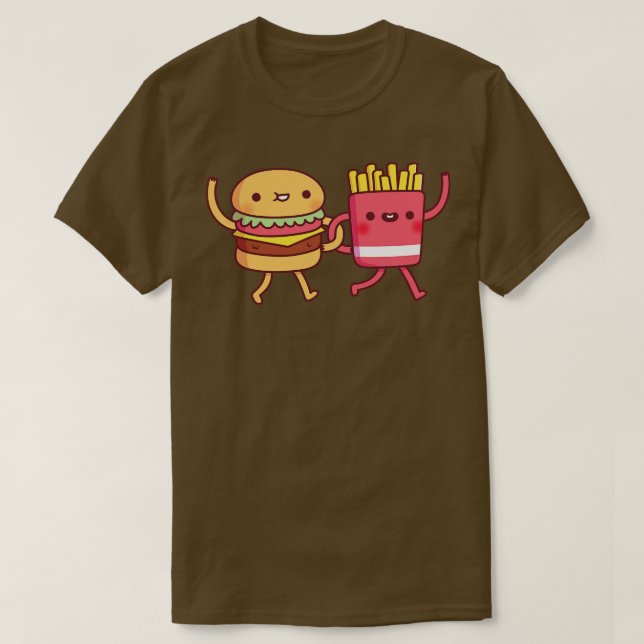 Niedliche Burger und Friesen, die die Waffensäcke  T-Shirt (Design vorne)