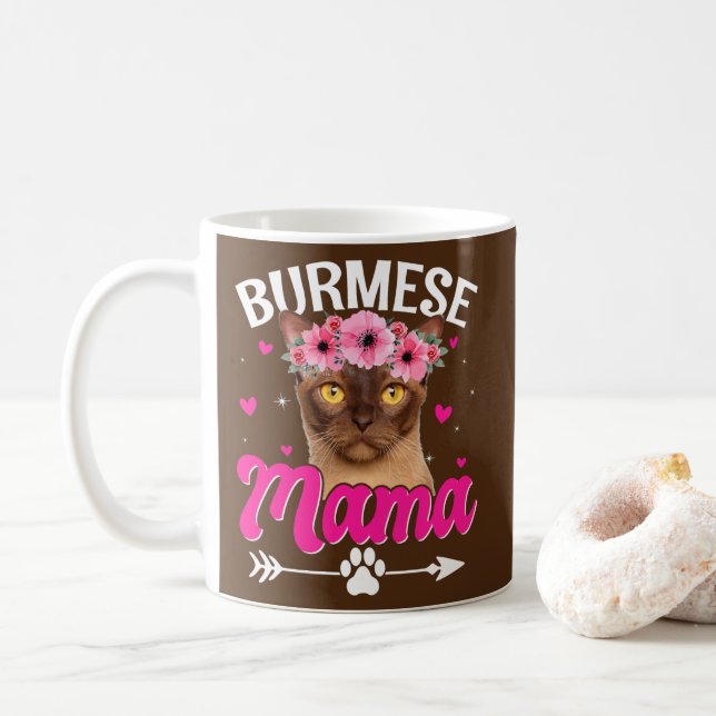 Niedliche burmesische Mama Cat Mama Mommy Mother D Kaffeetasse (Mit Donut)