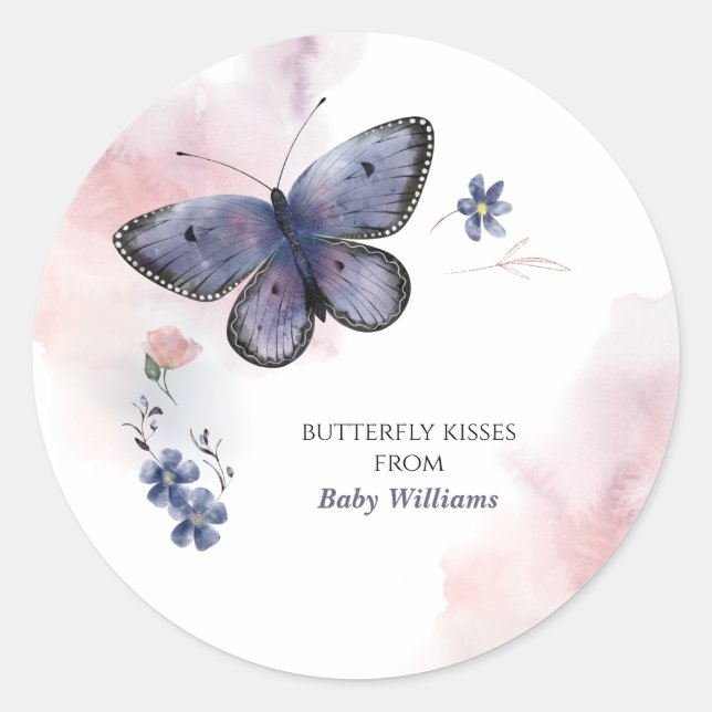 Niedliche Butterfly-Baby-Dusche Runder Aufkleber (Vorderseite)
