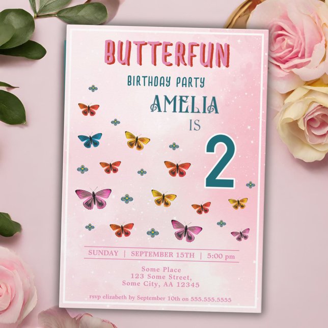 Niedliche Butterfly Blume Girl Geburtstagsparty Einladung (Von Creator hochgeladen)
