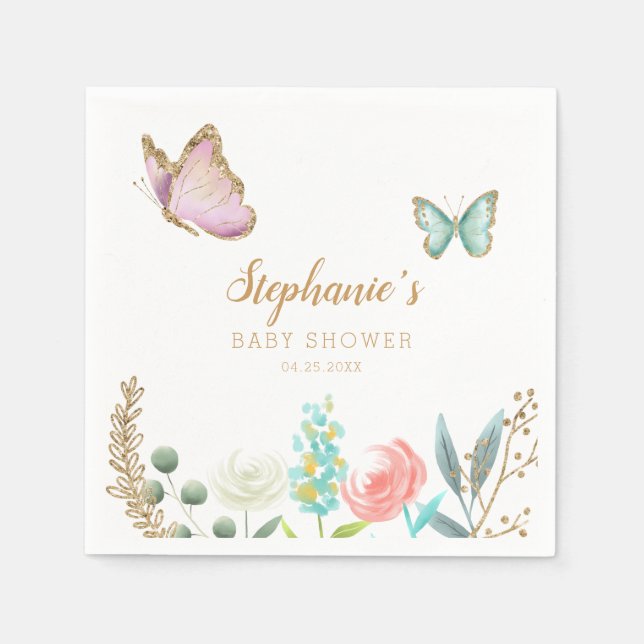 Niedliche Butterfly Garden Babydusche Serviette (Vorderseite)