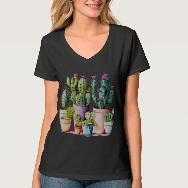 Niedliche Cacti cactus succulents in Töpfen T-Shirt (Vorderseite)