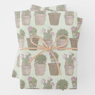 Niedliche Cactus Girls mit Schmuck Geschenkpapier Set