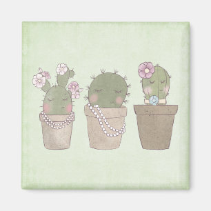 Niedliche Cactus Girls mit Schmuck Magnet