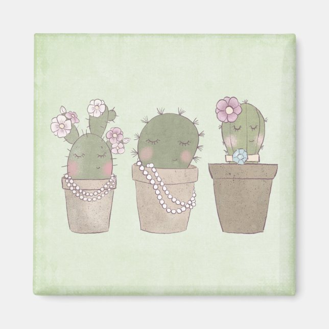 Niedliche Cactus Girls mit Schmuck Magnet (Vorne)