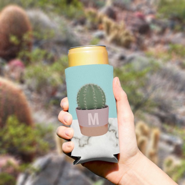 Niedliche Cactus Pflanze Mama Moderner Mit Monogra Selters Dosenkühler (Love cacti and can coolers? Add your initials to this one. Makes a lovely gift for the Plant Mom)