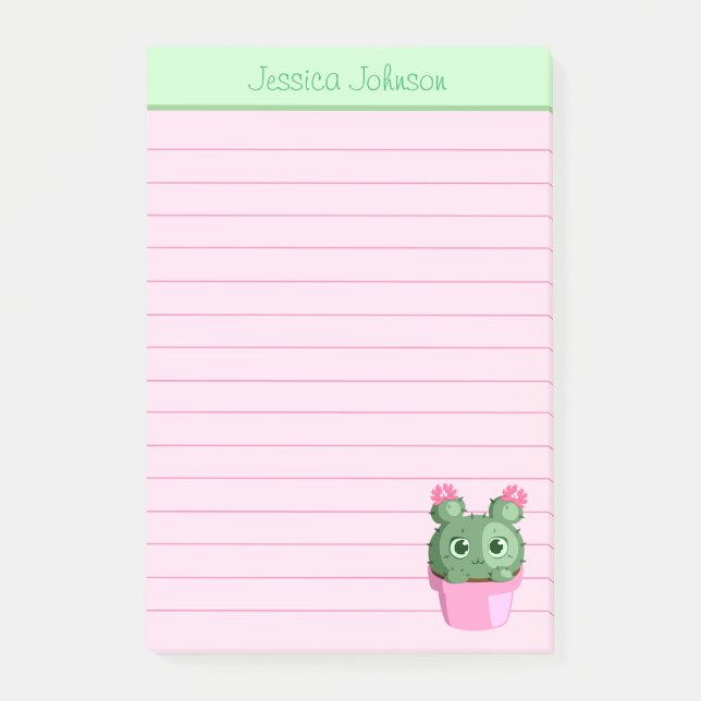 Niedliche Cactus Pflanze Personalisiert Lined Edit Post-it Klebezettel (Vorderseite)