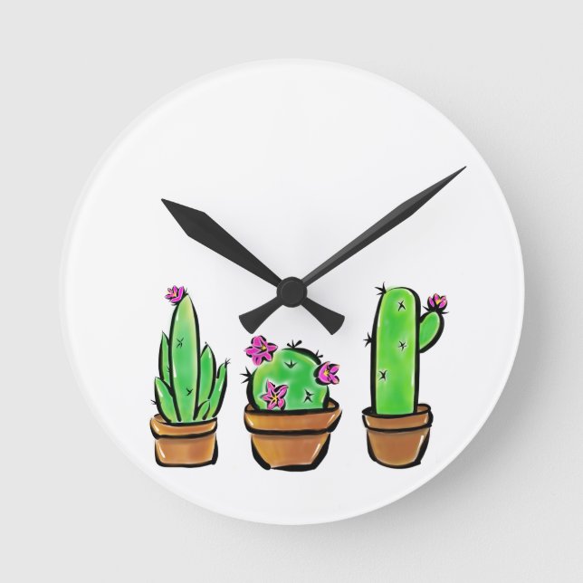 Niedliche Cactus Trio Illustration Runde Wanduhr (Vorderseite)