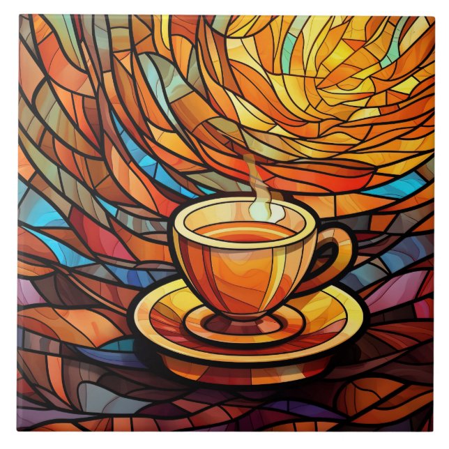 niedliche Café Küche Imitat Buntglas Fliese (Vorderseite)