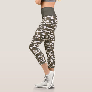 Niedliche Camouflage Weiß und Grün Capri Leggings