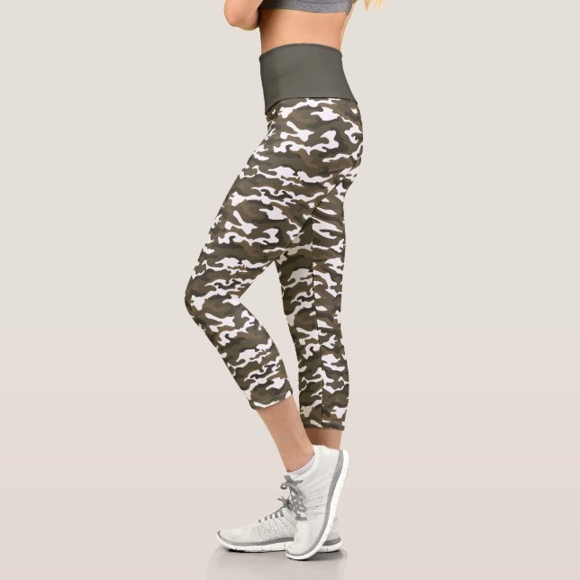 Niedliche Camouflage Weiß und Grün Capri Leggings (Links)