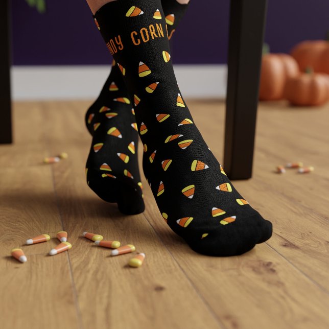 Niedliche Candy Corn Muster Schwarze Halloween Soc Socken (Von Creator hochgeladen)