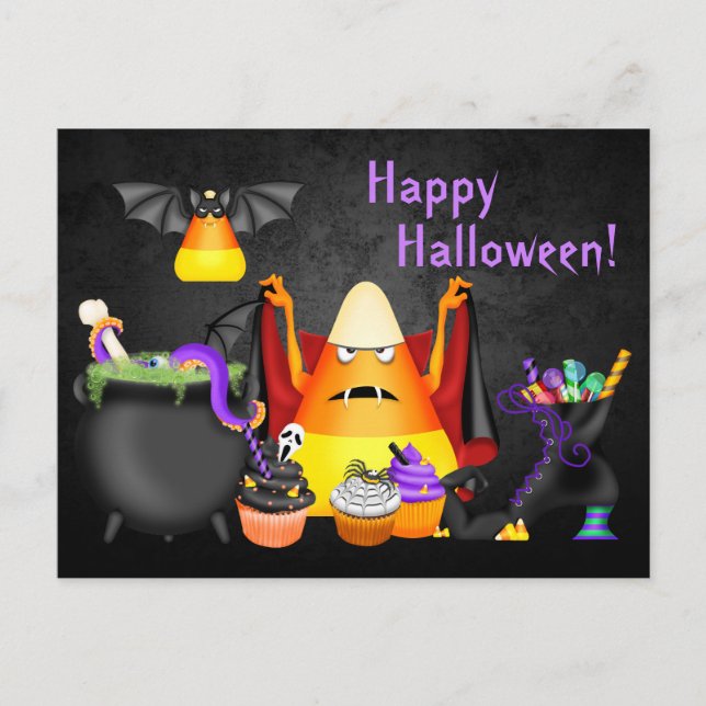 Niedliche Candy Corn Spooky Leckereien Happy Hallo Postkarte (Vorderseite)