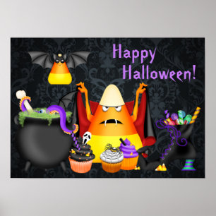 Niedliche Candy Corn und Spooky Leckereien Happy H Poster