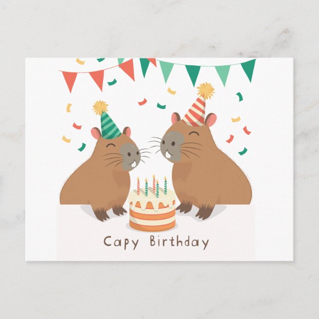 Niedliche Capybara-Familie zum Geburtstag Postkarte (Vorderseite)