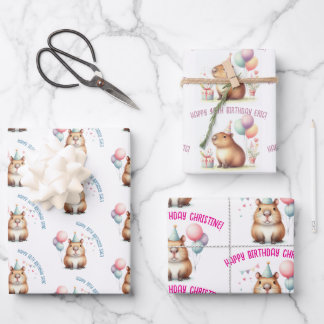 niedliche Capybara Geburtstagsfeier Geschenkpapier Set