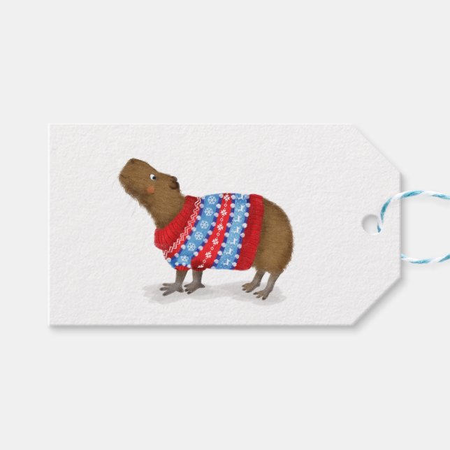 Niedliche Capybara in einem Weihnachtsjumper-Gesch Geschenkanhänger (Vorderseite (Horizontal))
