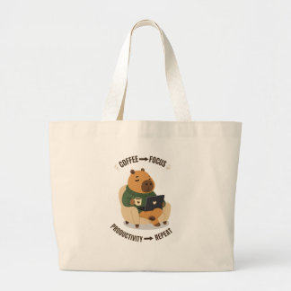 Niedliche Capybara-Kaffeefokus-Produktivitätsarbei Jumbo Stoffbeutel