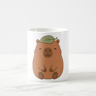 Niedliche Capybara Mit Grünem Blatt Auf Dem Kopf T Kaffeetasse