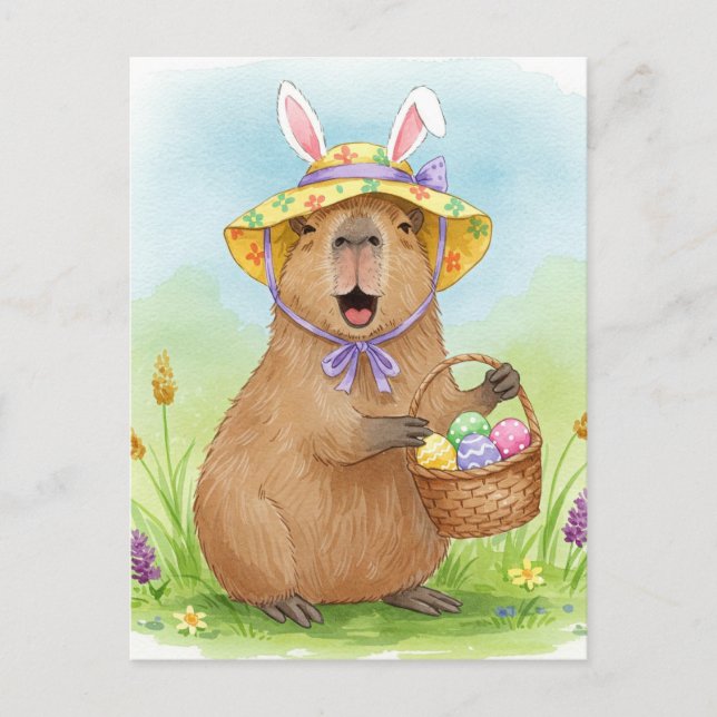 Niedliche Capybara mit Ostereiern Postkarte (Vorderseite)