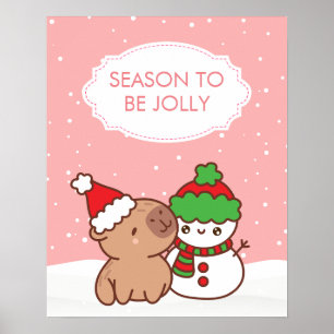 Niedliche Capybara und Schneemann Jahreszeit zum J Poster