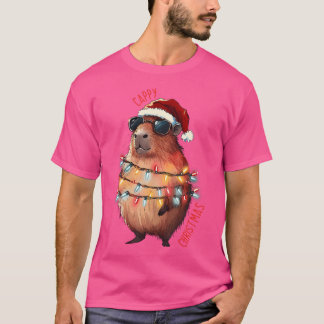 Niedliche Capybara Weihnachtsbeleuchtung mit Sonne T-Shirt