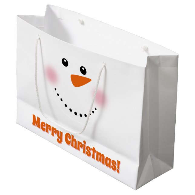 Niedliche Carrot Nose Snowman Card Große Geschenktüte (Vorderseite Schrägansicht)