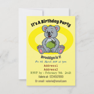 Niedliche Cartoon-Abbildung Koala und Kokosnuss Einladung