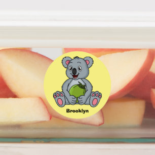 Niedliche Cartoon-Abbildung Koala und Kokosnuss Etiketten