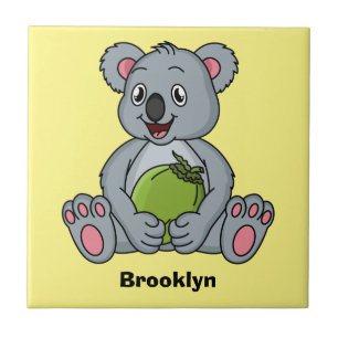Niedliche Cartoon-Abbildung Koala und Kokosnuss Fliese