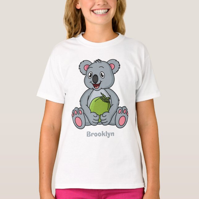 Niedliche Cartoon-Abbildung Koala und Kokosnuss T-Shirt (Vorderseite)