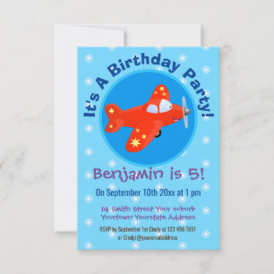 Niedliche Cartoon-Abbildung mit rotem Flugzeug Einladung