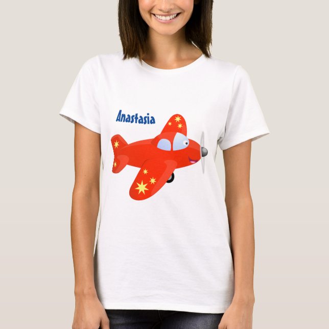 Niedliche Cartoon-Abbildung mit rotem Flugzeug T-Shirt (Vorderseite)