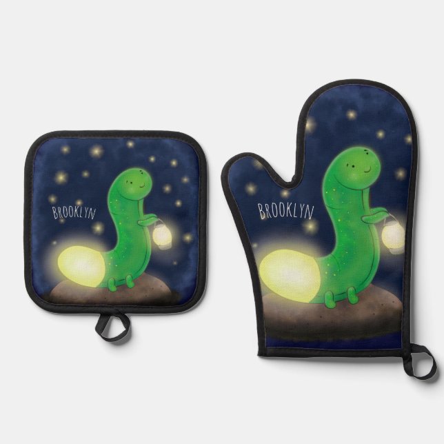 Niedliche Cartoon-Abbildung Ofenhandschuh & Topflappen-Set (Vorderseite)
