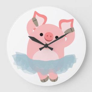 Niedliche Cartoon-Ballerina-Schwein-Wand-Uhr Große Wanduhr